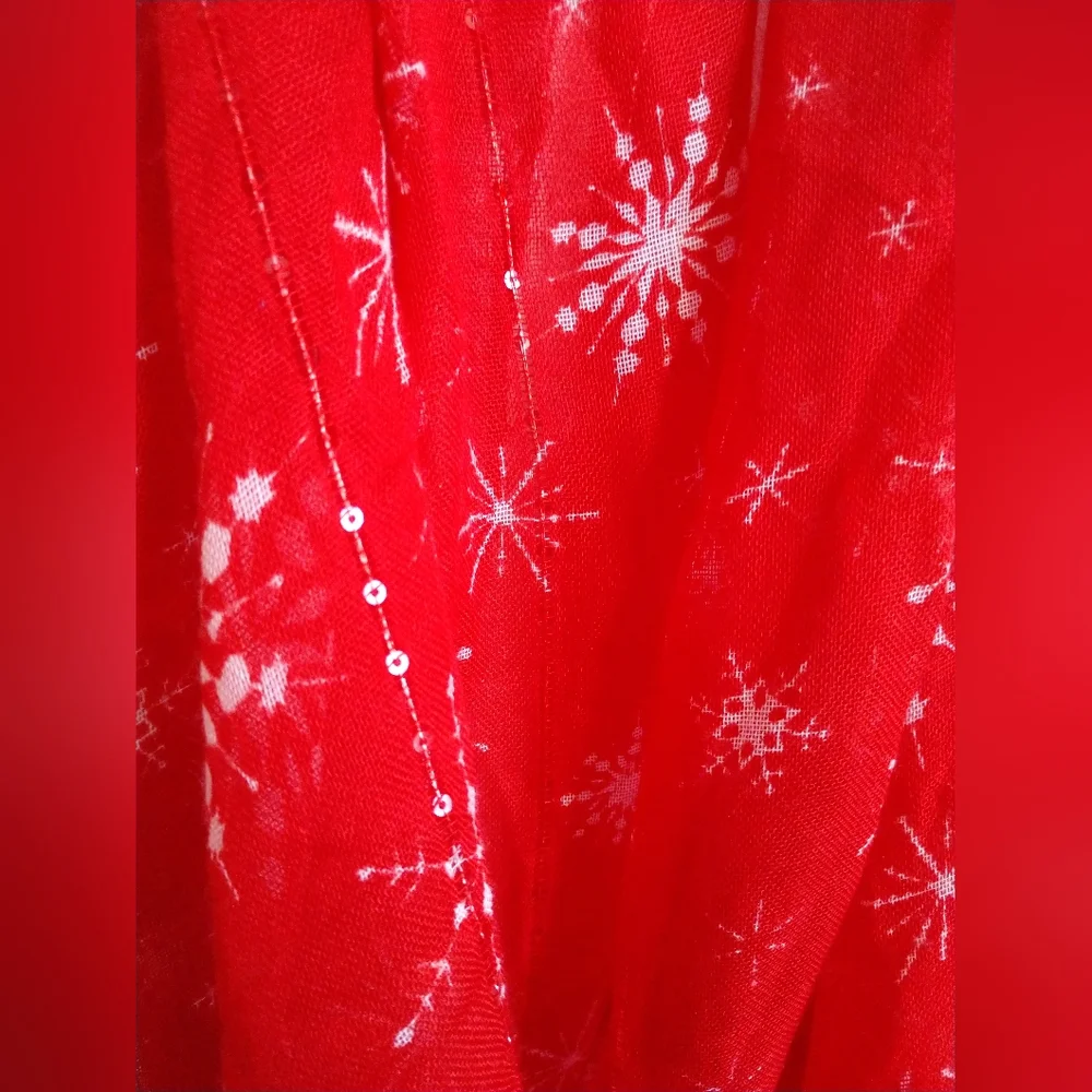 Red White Snowflake Infinity Fashion Scarf with Shimmer